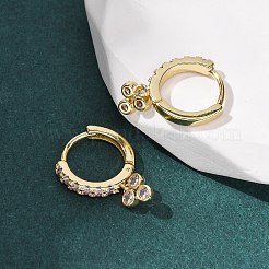 Three-Clover Brass Micro Pave Cubic Zirconia Hoop Earrings&nbsp;EJEW-Z159-01G-02