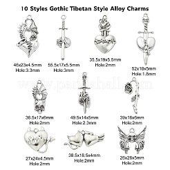 50Pcs 10 Styles Gothic Tibetan Style Alloy Pendants&nbsp;TIBEP-CJ0002-53