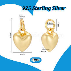4Pcs 925 Sterling Silver Heart Charms&nbsp;STER-PH0005-05