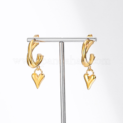 Vintage 201 Stainless Steel C-shaped with Heart Dangle Stud Earrings&nbsp;RJ0929-1