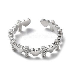 Brass Micro Pave Clear Cubic Zirconia Open Cuff Rings for Women&nbsp;RJEW-G296-03P