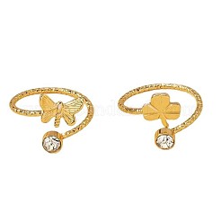 2Pcs 2 Styles Brass Crystal Rhinestone Butterfly Clover Cuff Toe Ring Sets&nbsp;FS-WG20A77-03