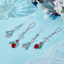 4Pcs 2 Style Glass & Acrylic Mobile Straps&nbsp;HJEW-DR00055