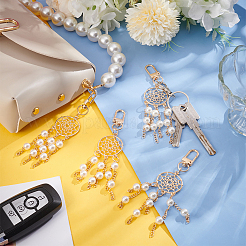 12Pcs Alloy Woven Web/Net with ABS Imitation Pearl Bead Tassel Pendant Decoration&nbsp;HJEW-NB0001-70