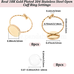 8Pcs 304 Stainless Steel Open Cuff Ring Component&nbsp;STAS-BBC0010-40G