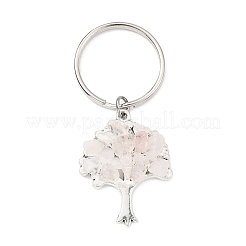 Natural Rose Quartz Chip & Alloy Tree of Life Pendant Keychain&nbsp;KEYC-JKC00648-05