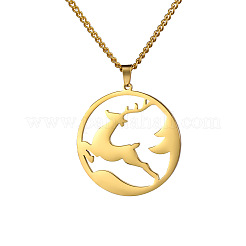 304 Stainless Steel Ring with Christmas Deer Pendant Necklaces for Unisex&nbsp;WG02D74-02