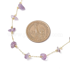 3Pcs 3 Styles Natural Sunstone & Green Aventurine & Amethyst Chip & Brass Handmade Link Chain Necklaces for Women&nbsp;NJEW-JN05573