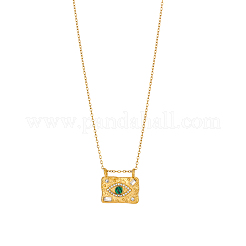 304 Stainless Steel Micro Pave Cubic Zirconia Rectangle with Eye Pendant Necklaces&nbsp;NJEW-OY002-49G