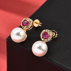 Round Brass Micro Pave Cubic Zirconia Stud Earrings&nbsp;EJEW-A135-20G