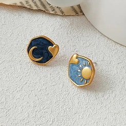 Flat Round with Moon & Star Pattern Alloy Enamel Stud Earrings&nbsp;FS-WGC3916-01