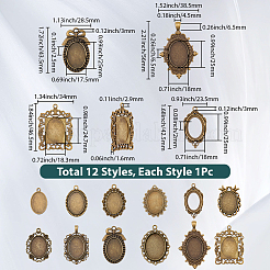 12Pcs 12 Styles Tibetan Style Zinc Alloy Pendant Cabochon Settings&nbsp;TIBEP-SC0003-49