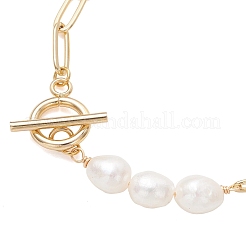 Rice Natural Cultured Freshwater Pearl & Brass Paperclip Chain Bracelets for Women&nbsp;BJEW-JB13543-03