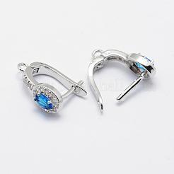 Long-Lasting Plated Brass Micro Pave Cubic Zirconia Hoop Earring Findings with Latch Back Closure&nbsp;KK-F720-04B