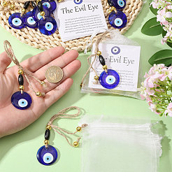 Handmade Flat Round with Evil Eye Lampwork with Wood Pendant Decorations&nbsp;HJEW-CA00091