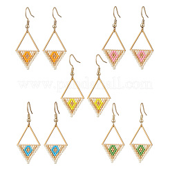 Rhombus with Triangle Glass Seed Beads Dangle Earrings&nbsp;EJEW-MZ00654