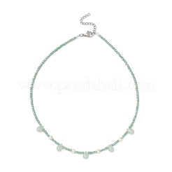 Glass Teardrop Pendant Necklace with Natural Pearl Beaded Chains&nbsp;NJEW-JN04342