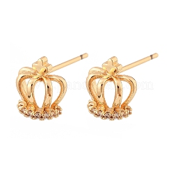 Crown Brass Micro Pave Clear Cubic Zirconia Stud Earrings for Women&nbsp;EJEW-G428-06G