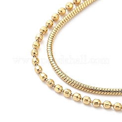 304 Stainless Steel Round Snake & Ball Chains Double Layer Multi-strand Bracelet for Women&nbsp;BJEW-B064-11G