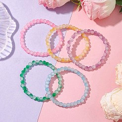 6mm Two Tone Glass Imitation Jade Round Beaded Stretch Bracelets for Women&nbsp;BJEW-JB10687