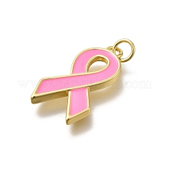 October Breast Cancer Pink Awareness Ribbon Brass Enamel Pendants&nbsp;LS-KK-S517-04F-G