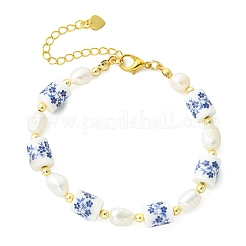 Natural Cultured Freshwater Pearl & Handmade Porcelain Beads Bracelets for Women&nbsp;BJEW-JB13755