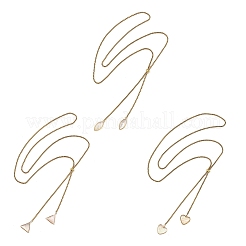 Adjustable Brass & Natural White Shell Geometric Tassel 304 Stainless Steel Box Chain Lariat Necklaces for Women&nbsp;NJEW-JN06259