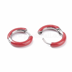 Two Tone 304 Stainless Steel Chunky Huggie Hoop Earrings with Enamel for Women&nbsp;EJEW-C043-11-05P
