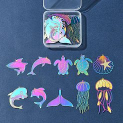 20Pcs 10 Styles Ion Plating(IP) 304 Stainless Steel Etched Metal Embellishments Pendants&nbsp;STAS-FS0001-53