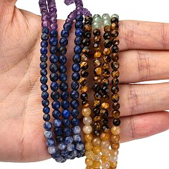 Chakra Theme Natural Red Rainbow Jasper & Yellow Aventurine & Tiger Eye & Green Aventurine & Blue Spot Stone & Lapis Lazuli & Amethyst Beads Strands&nbsp;G-F668-14-4mm