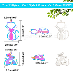 80Pcs 4 Style 201 Stainless Steel Filigree Pendants&nbsp;STAS-DC0008-69