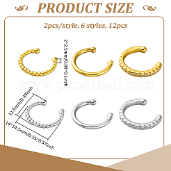 12Pcs 6 Styles Brass C-Shaped Cuff Earrings&nbsp;EJEW-GO0003-29
