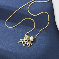 Brass Pave Colorful Cubic Zirconia Pendant Box Chain Adjustable Slider Necklaces&nbsp;NJEW-D348-03A-G