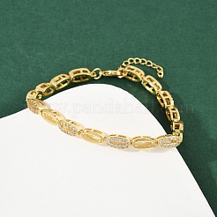 Brass Micro Pave Clear Cubic Zirconia Oval Link Chain Bracelets for Women&nbsp;BJEW-F504-04G
