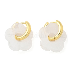 Brass Resin Flower Hoop Earrings for Women&nbsp;LS-EJEW-U038-01G-07