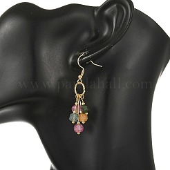 Natural Multicolor Tourmaline  Beads Tassel Dangle Earrings. with 304 Stainless Steel Earring Hooks&nbsp;EJEW-JE07340