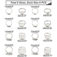 48Pcs 8 Style Adjustable 304 Stainless Steel Finger Rings Components&nbsp;STAS-DC0004-37