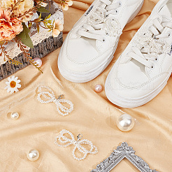 2 Pairs Bowknot ABS Imitation Pearl Shoe Lace Decorations&nbsp;DIY-SP0002-83B