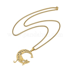 201 Stainless Steel Hollow Moon Cat Shaped Pendant Box Chain Necklaces&nbsp;NJEW-M010-06G