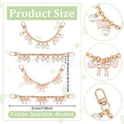 4Pcs 2 Styles Alloy Pink Enamel Bowknot Heart Charms Bag Decorative Chains&nbsp;HJEW-UN00104