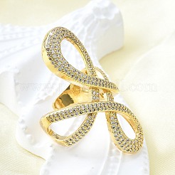 Brass Micro Pave Clear Cubic Zirconia Open Cuff Rings&nbsp;RJEW-F179-02G