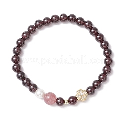 Round Natural Grade AAAA Garnet Strawberry Quartz Beads Stretch Bracelets&nbsp;BJEW-JB11825-01