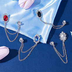 4Pcs 4 Colors Glass Oval Hanging Chain Brooches&nbsp;JEWB-GF0001-37