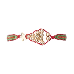 Christmas Tree Brass & MIYUKI Glass Seed Beads Braided Bead Bracelets&nbsp;BJEW-MZ00089