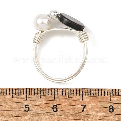 Eco-Friendly Copper Wire with Natural Abalone Shell/Paua Shell Finger Rings&nbsp;RJEW-JR01086-02