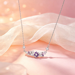 Brass Pave Purple Cubic Zirconia Flower Pendant Necklaces for Women&nbsp;WGF8B23-01