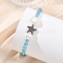 Glass & Shell Pearl & ABS Imitation Pearl & Alloy Beads Stretch Bracelets for Women&nbsp;BJEW-JB13805