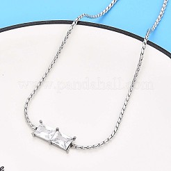 304 Stainless Steel Crystal Rhinestone Rectangle Link Chain Necklaces&nbsp;NJEW-T016-07S