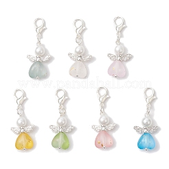 7Pcs Heart Angel Acrylic & Glass Pearl Pendant Decorations&nbsp;HJEW-JM03729-02
