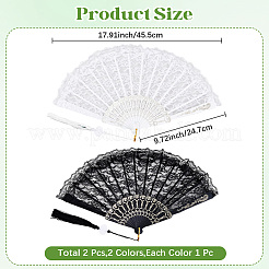 2Pcs 2 Colors Plastic & Cloth Folding Fans&nbsp;AJEW-CN0003-79